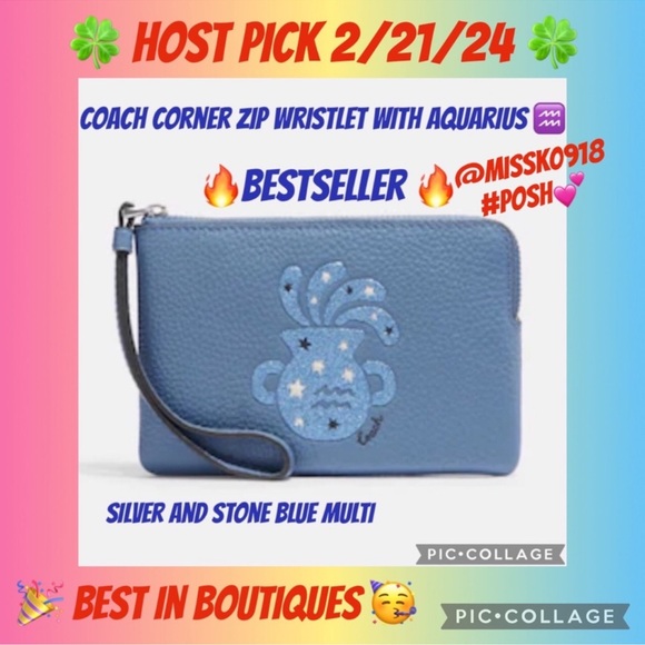 Coach corner zip wristlet with Aquarius ♒️ New 🔥 - Picture 10 of 11